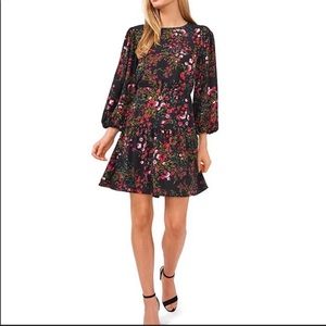 LIKE NEW CeCe Crewneck Floral Balloon Sleeve Garden Dress Black L